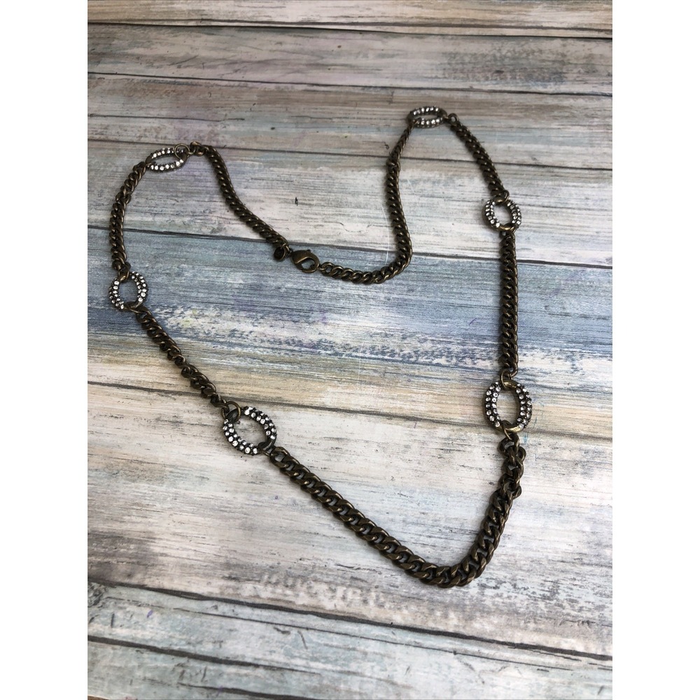 Loft 34" Antiqued Gold Tone Necklace 34" Chain Rhinestones‎